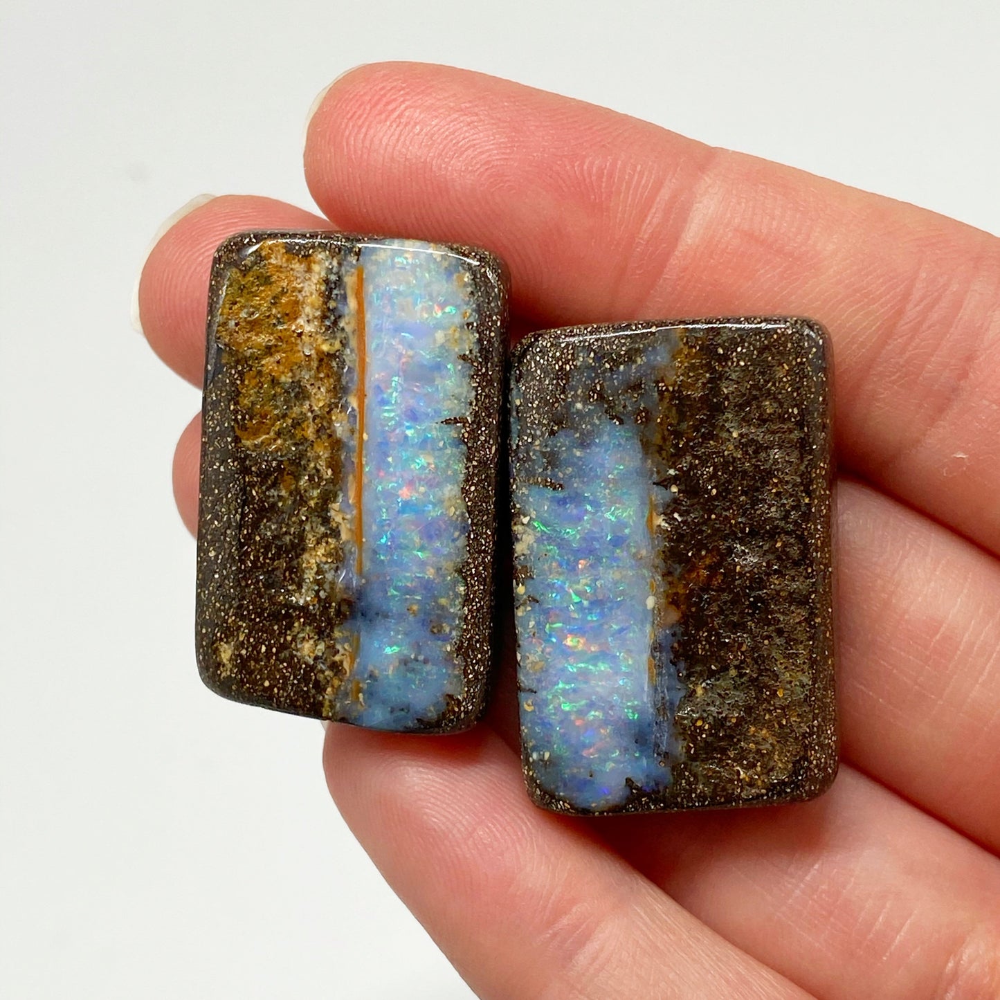 Australian Boulder Opal - 125 Ct small pastel boulder opal 'split' specimen pair - Broken River Mining
