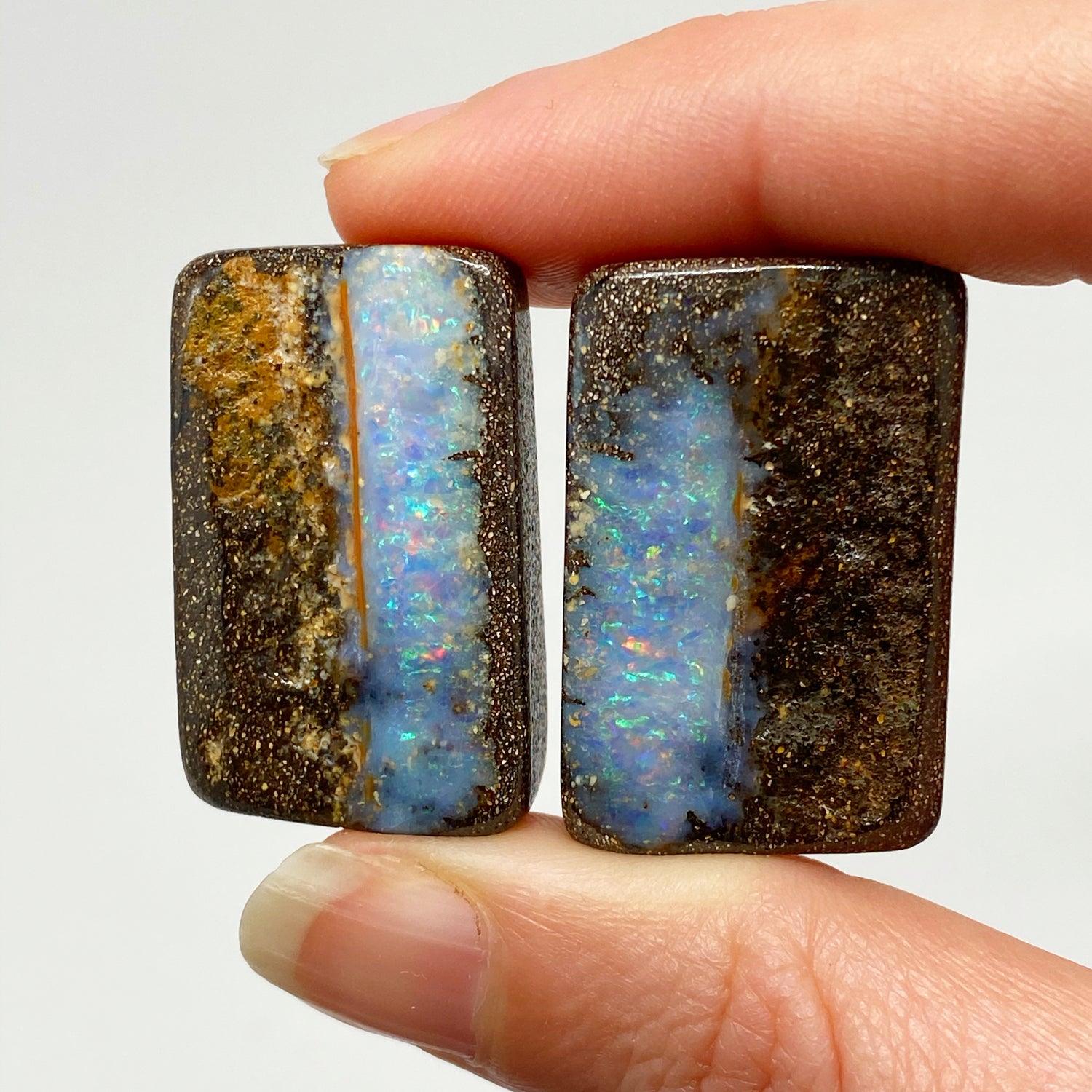 Australian Boulder Opal - 125 Ct small pastel boulder opal 'split' specimen pair - Broken River Mining